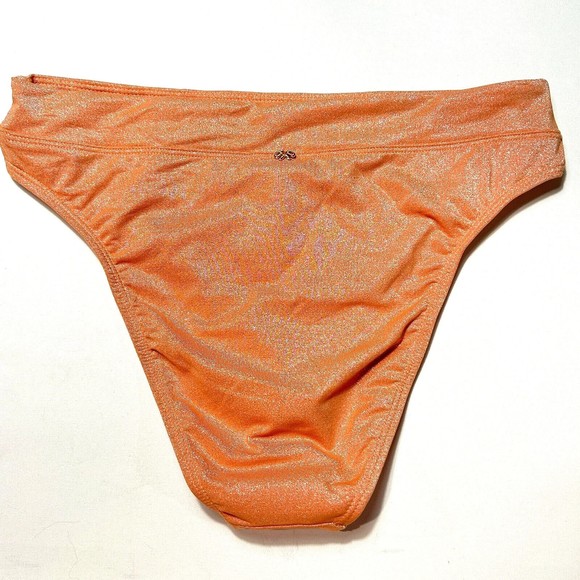 PilyQ PQ Citrine High Waist Teeny Orange Shimmer Swim Bikini Bottom Size L NWT - Picture 7 of 10